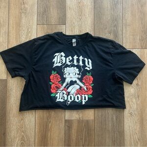 Betty Boop Black Graphic Short Sleeved Crop Tee Shirt 2X